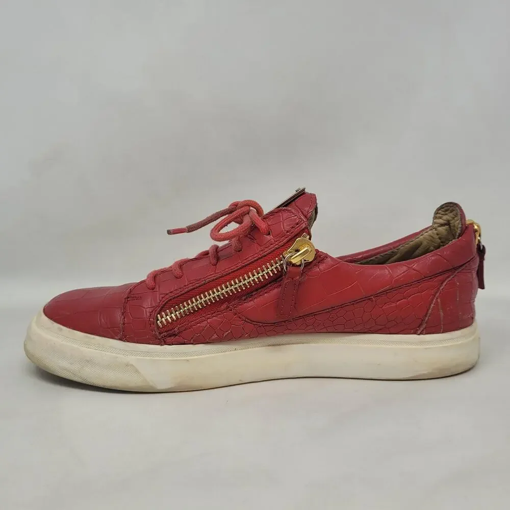 Giuseppe Zanotti Shoes EU40 US7 Red Leather Croc Embossed Low Top Lace Up Italy‎